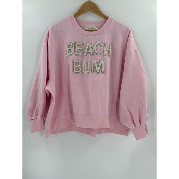 Judith March Pink Jewel Embroidered "Beach Bum" Oversized Large Sweatshirt EUC - Picture 8 of 8